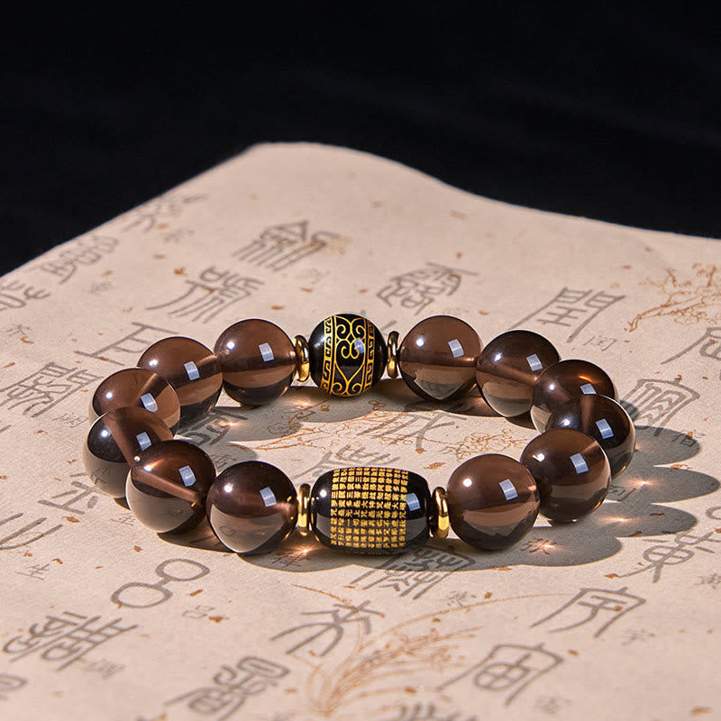 Nimara Ritual Ice Obsidian Gold-stamped Sanskrit Courage Bracelet