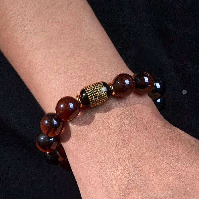 Nimara Ritual Ice Obsidian Gold-stamped Sanskrit Courage Bracelet