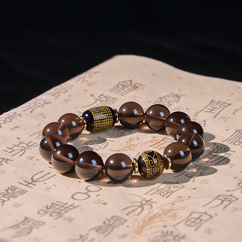 Nimara Ritual Ice Obsidian Gold-stamped Sanskrit Courage Bracelet