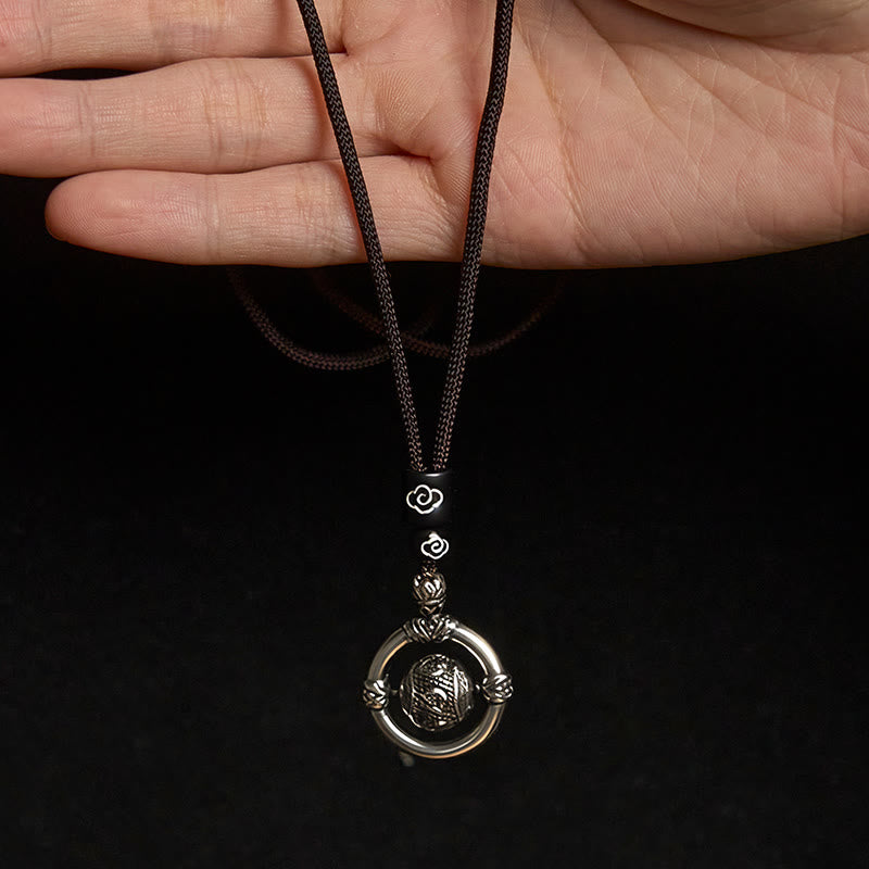 Nimara Ritual Om Mani Padme Hum Copper Plated Silver Wealth Rotating Necklace Pendant