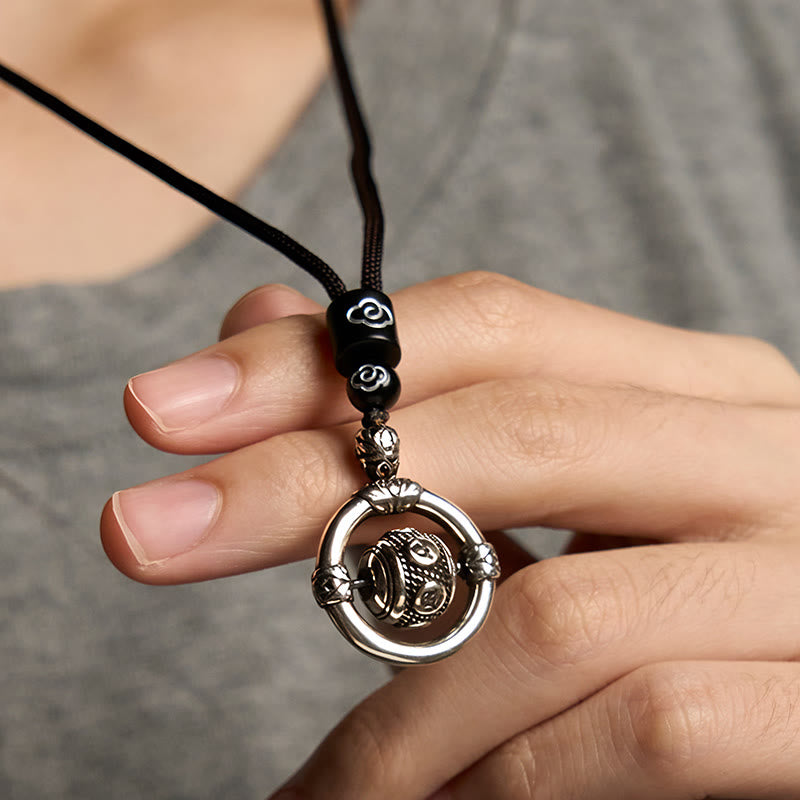 Nimara Ritual Om Mani Padme Hum Copper Plated Silver Wealth Rotating Necklace Pendant