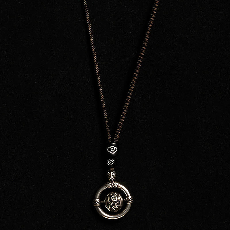Nimara Ritual Om Mani Padme Hum Copper Plated Silver Wealth Rotating Necklace Pendant