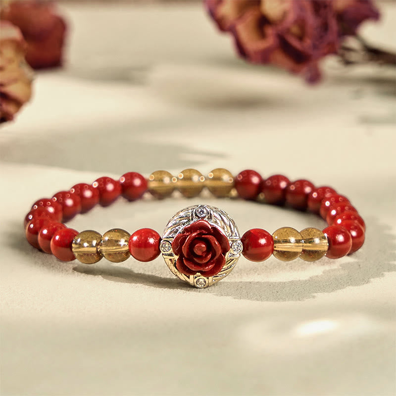 Nimara Ritual Cinnabar Angora Red Shell Pearl Rose Petals Calm Bracelet