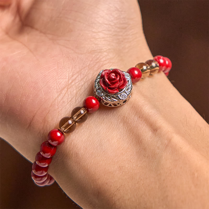 Nimara Ritual Cinnabar Angora Red Shell Pearl Rose Petals Calm Bracelet
