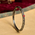 Vintage Tang Dynasty Flower Design Engraved Red Agate Copper Luck Bracelet Bangle