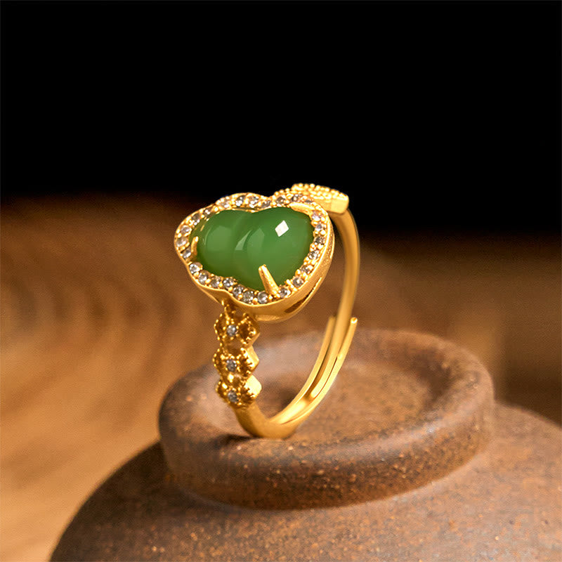 Nimara Ritual Vintage Gourd Green Chalcedony Copper Plated Gold Adjustable Wealth Ring