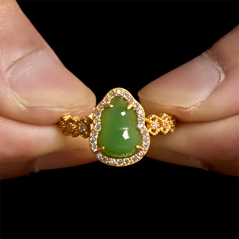 Nimara Ritual Vintage Gourd Green Chalcedony Copper Plated Gold Adjustable Wealth Ring