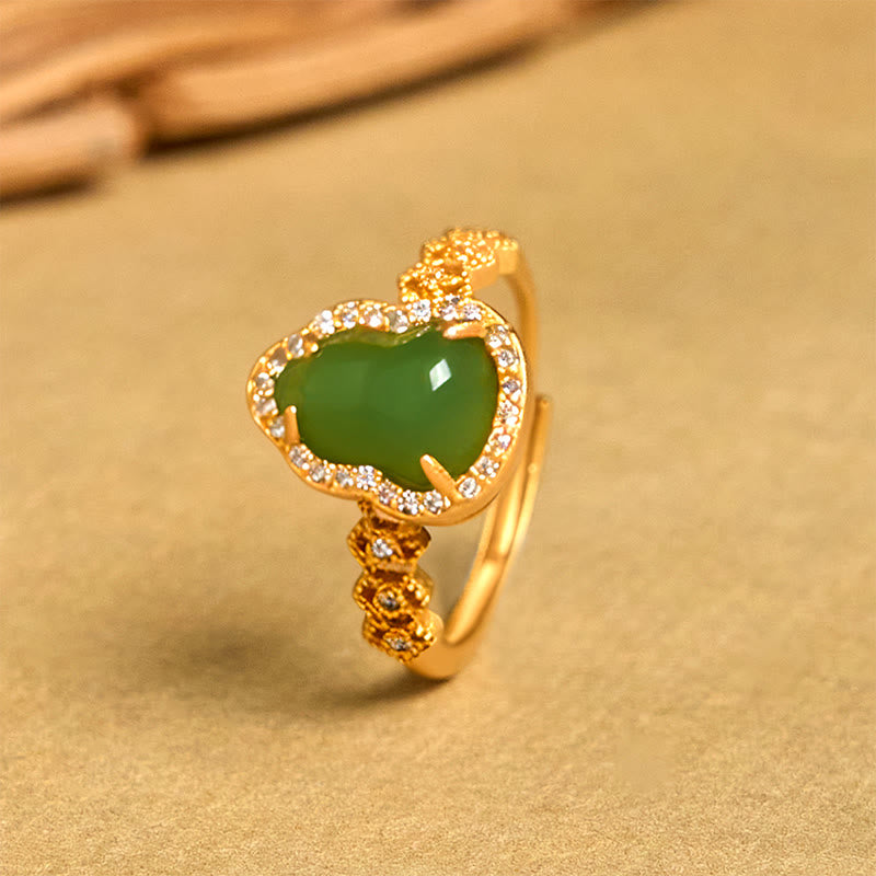 Nimara Ritual Vintage Gourd Green Chalcedony Copper Plated Gold Adjustable Wealth Ring