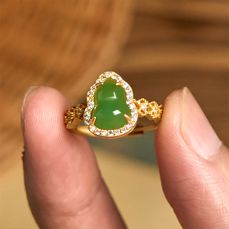 Nimara Ritual Vintage Gourd Green Chalcedony Copper Plated Gold Adjustable Wealth Ring