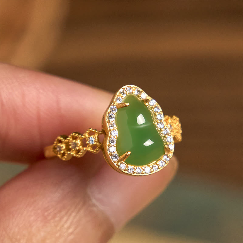 Nimara Ritual Vintage Gourd Green Chalcedony Copper Plated Gold Adjustable Wealth Ring