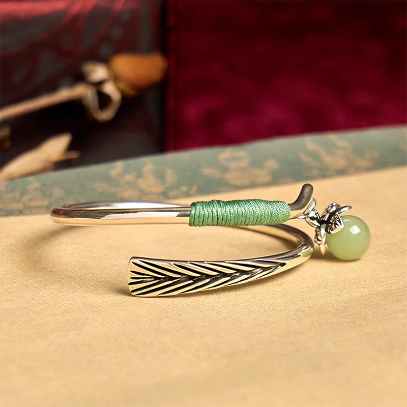 Luck and Healing Copper Alloy Green Bead Charm Cuff Bracelet Bangle