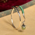 Luck and Healing Copper Alloy Green Bead Charm Cuff Bracelet Bangle