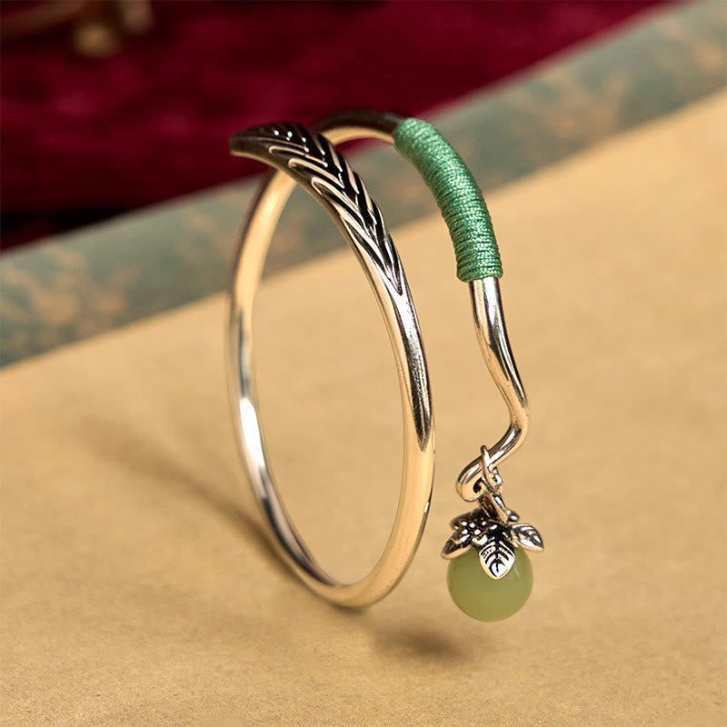 Luck and Healing Copper Alloy Green Bead Charm Cuff Bracelet Bangle