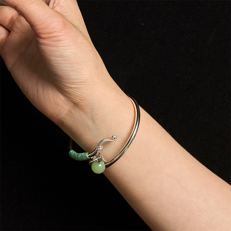 Luck and Healing Copper Alloy Green Bead Charm Cuff Bracelet Bangle