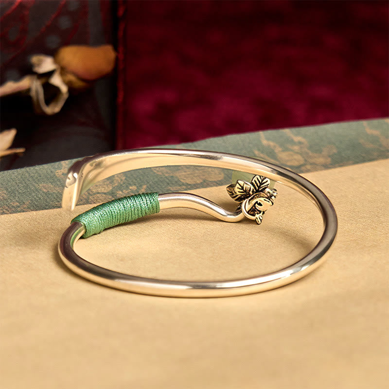 Luck and Healing Copper Alloy Green Bead Charm Cuff Bracelet Bangle