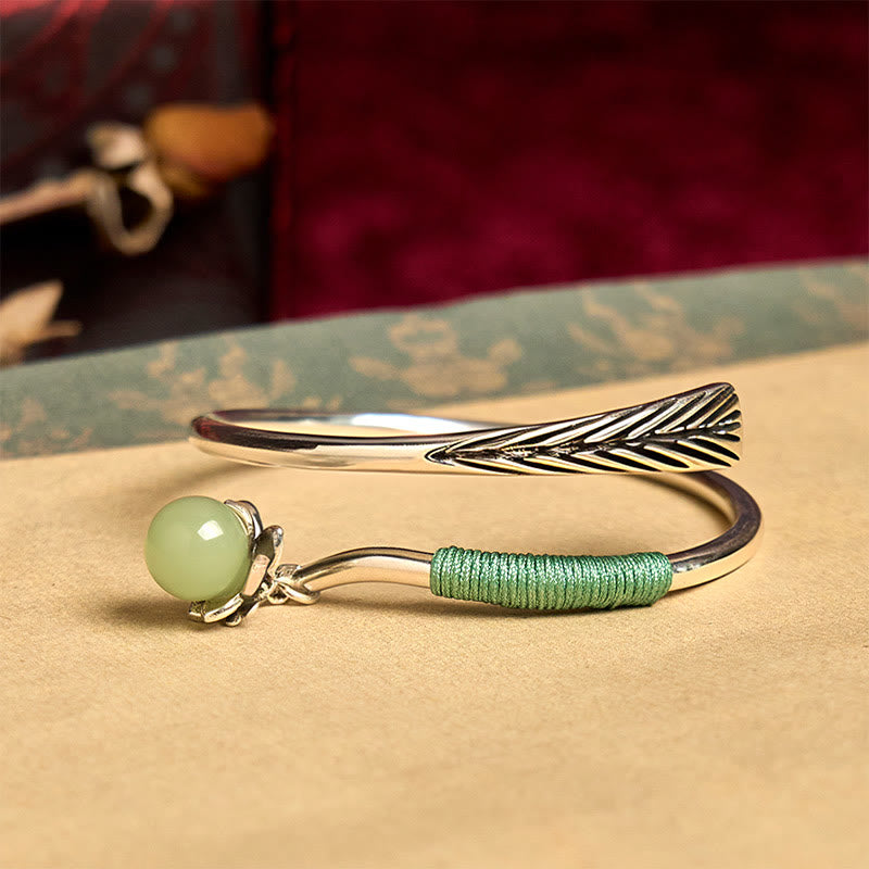 Luck and Healing Copper Alloy Green Bead Charm Cuff Bracelet Bangle