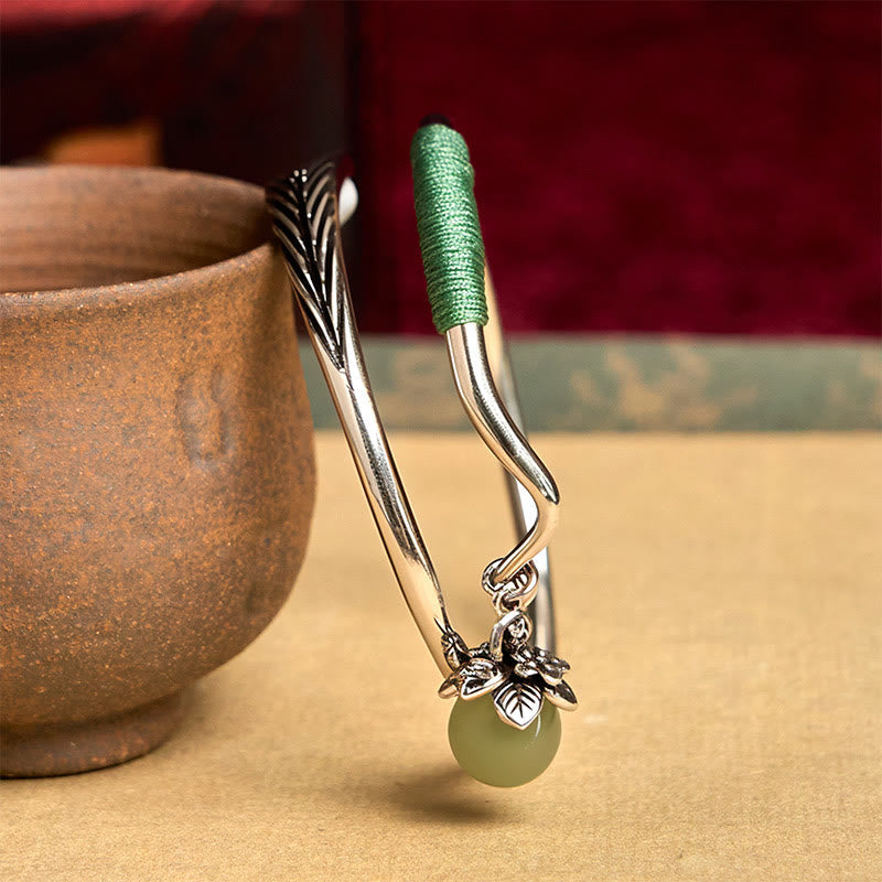 Luck and Healing Copper Alloy Green Bead Charm Cuff Bracelet Bangle