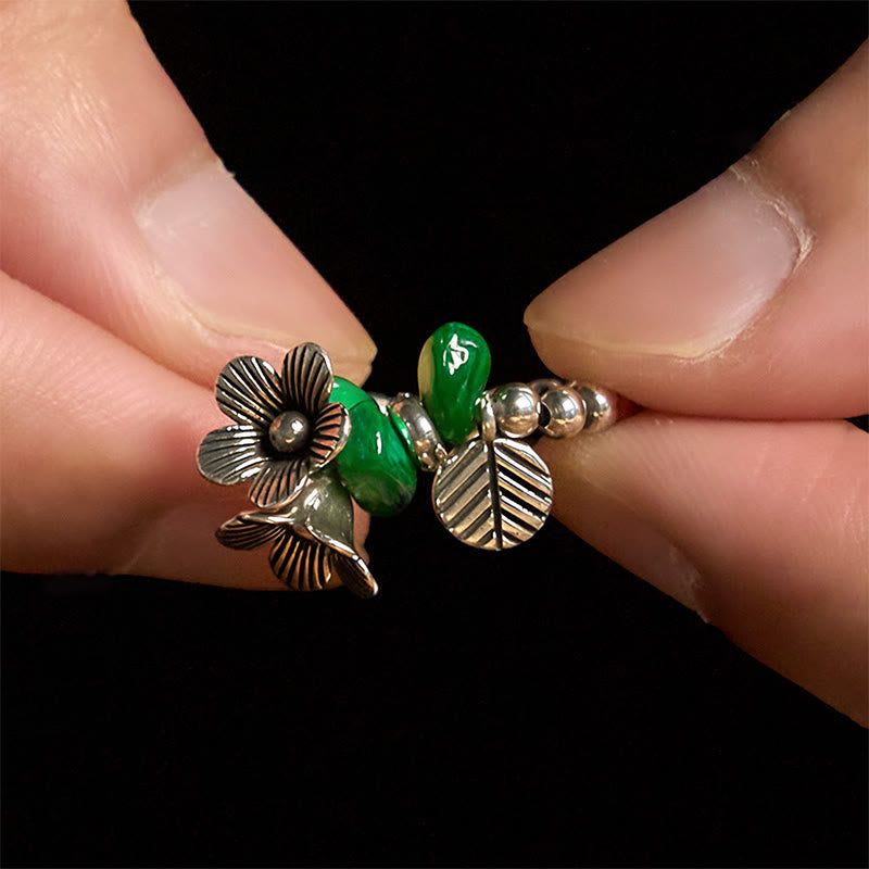 Nimara Ritual Flower Pattern Copper Alloy Luck Elastic Rope Ring