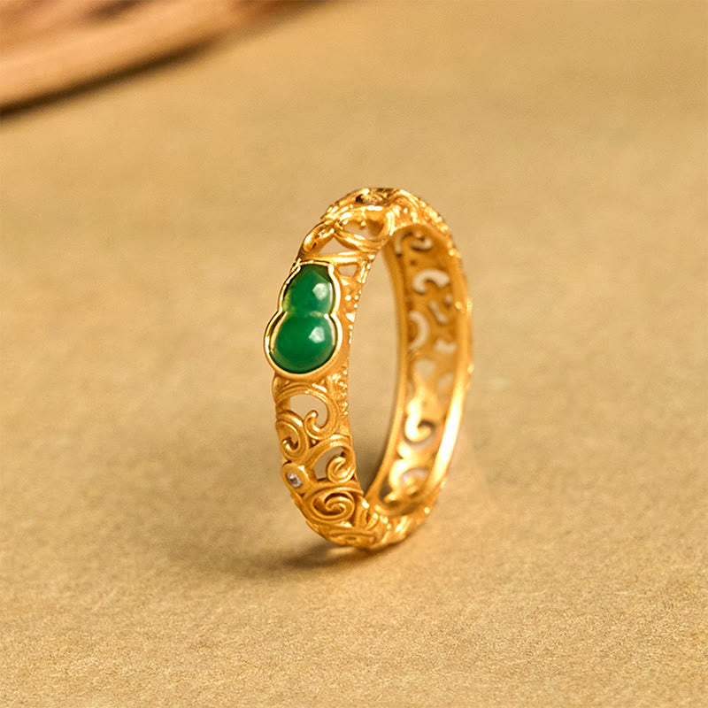 Nimara Ritual Vintage Gourd Green Chalcedony Copper Alloy Wealth Ring
