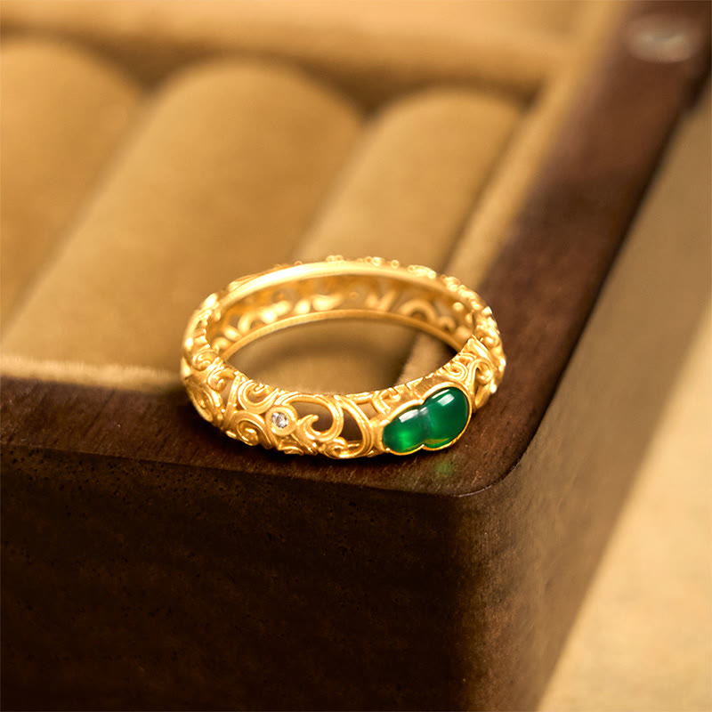 Nimara Ritual Vintage Gourd Green Chalcedony Copper Alloy Wealth Ring