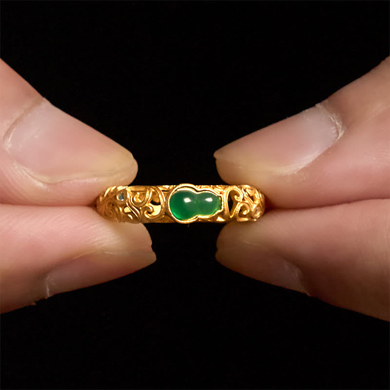 Nimara Ritual Vintage Gourd Green Chalcedony Copper Alloy Wealth Ring