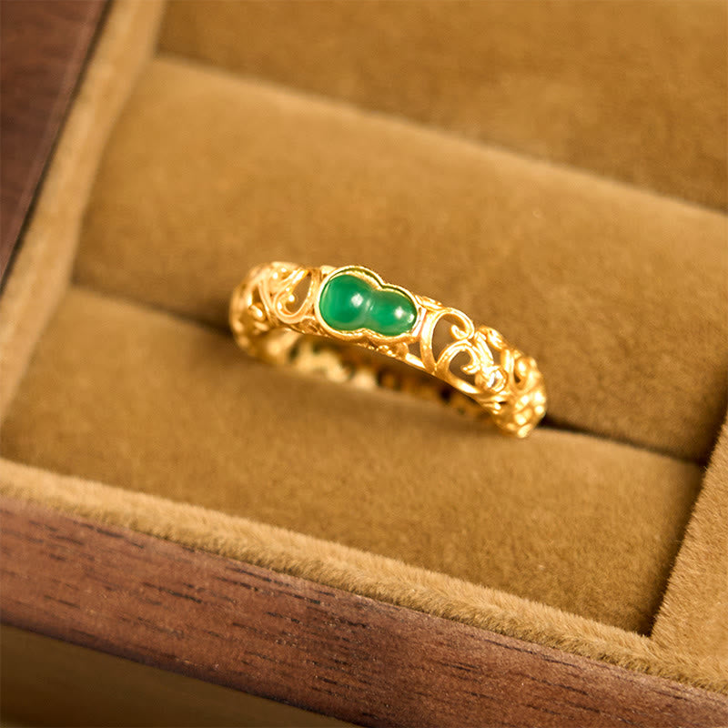 Nimara Ritual Vintage Gourd Green Chalcedony Copper Alloy Wealth Ring