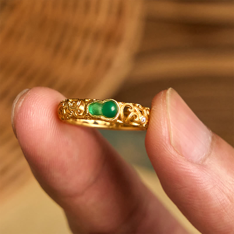 Nimara Ritual Vintage Gourd Green Chalcedony Copper Alloy Wealth Ring