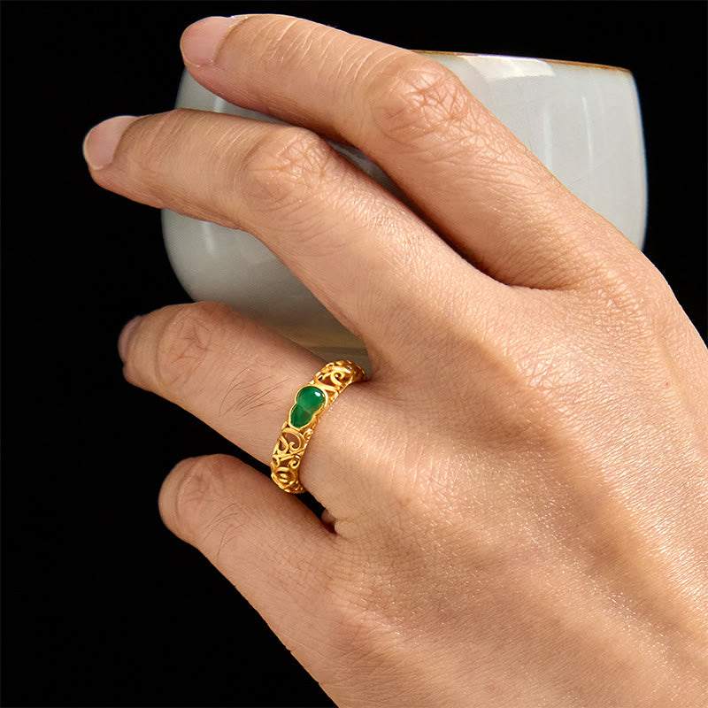 Nimara Ritual Vintage Gourd Green Chalcedony Copper Alloy Wealth Ring