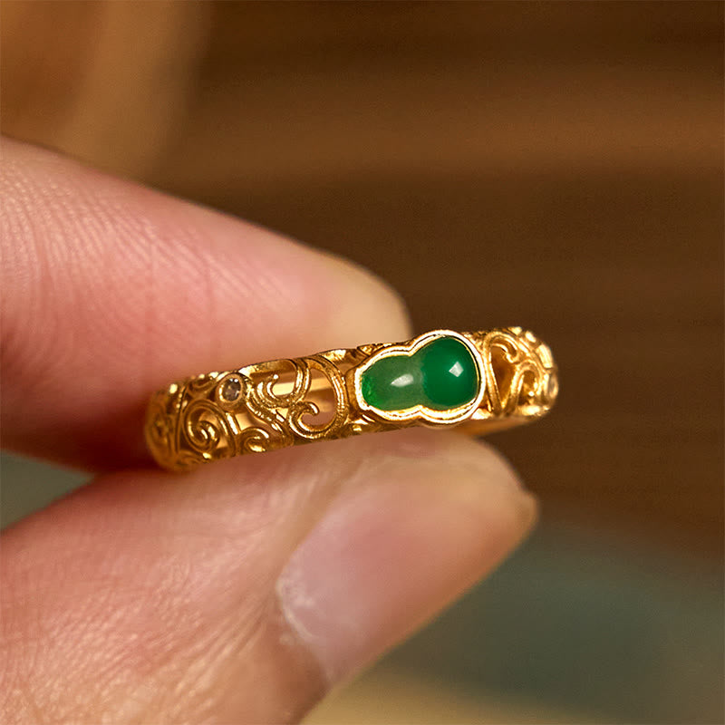 Nimara Ritual Vintage Gourd Green Chalcedony Copper Alloy Wealth Ring