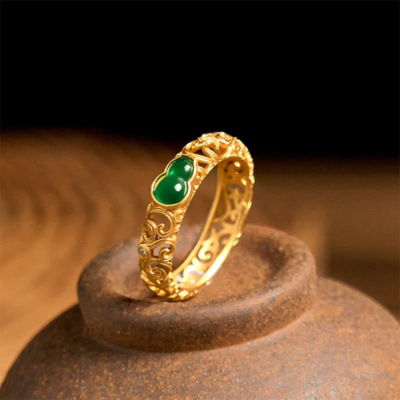 Nimara Ritual Vintage Gourd Green Chalcedony Copper Alloy Wealth Ring
