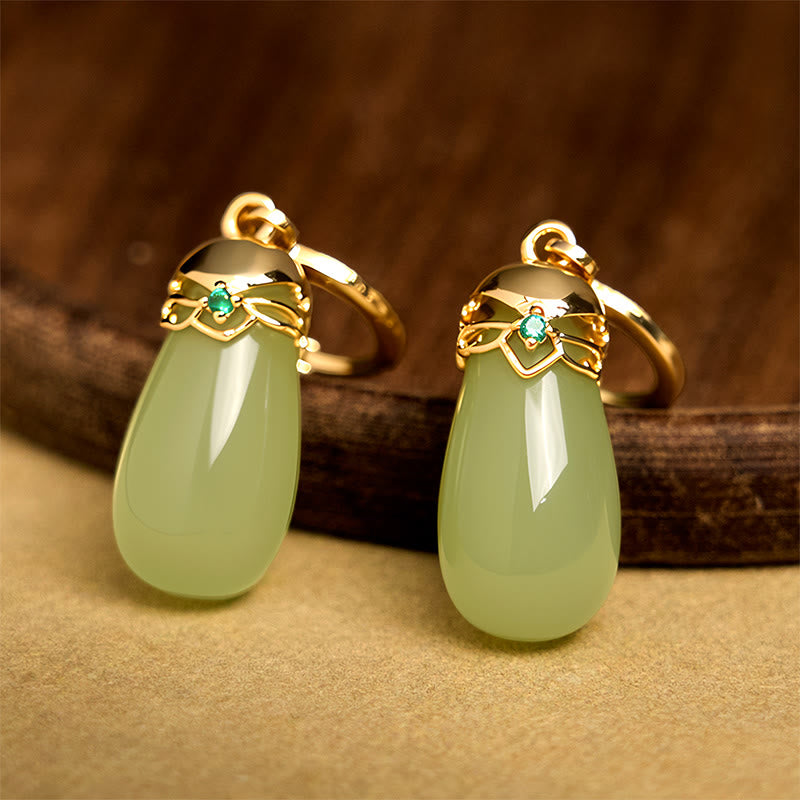 Nimara Ritual Green Chalcedony Water Drop Strength Copper Posts Earrings
