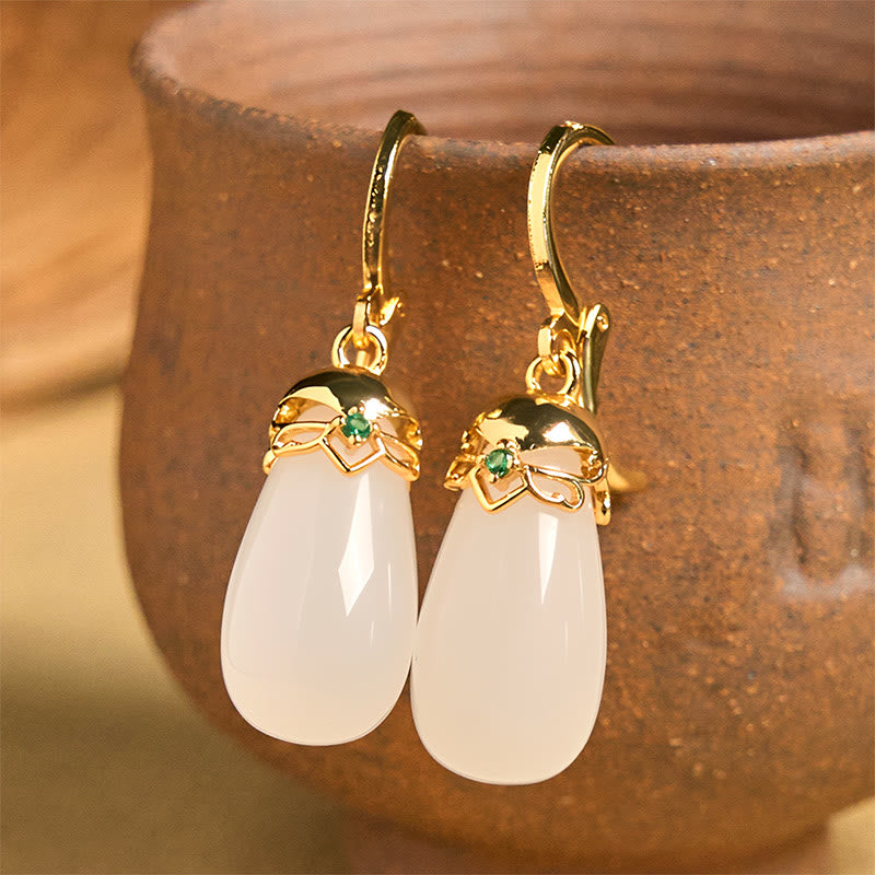 Nimara Ritual Green Chalcedony Water Drop Strength Copper Posts Earrings