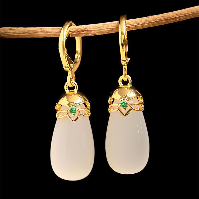 Nimara Ritual Green Chalcedony Water Drop Strength Copper Posts Earrings