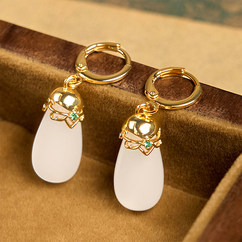 Nimara Ritual Green Chalcedony Water Drop Strength Copper Posts Earrings