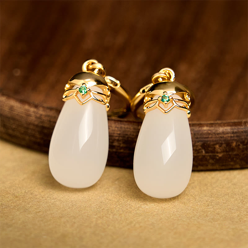 Nimara Ritual Green Chalcedony Water Drop Strength Copper Posts Earrings