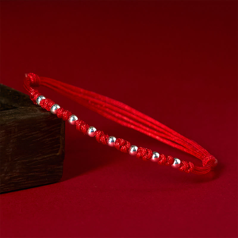 Nimara Ritual 925 Sterling Silver Beads Red String Adjustable Luck Bracelet