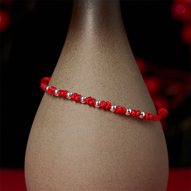 Nimara Ritual 925 Sterling Silver Beads Red String Adjustable Luck Bracelet