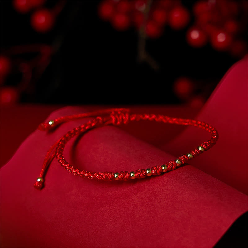 Nimara Ritual 925 Sterling Silver Plated Gold Beads Red String Braided Protection Bracelet
