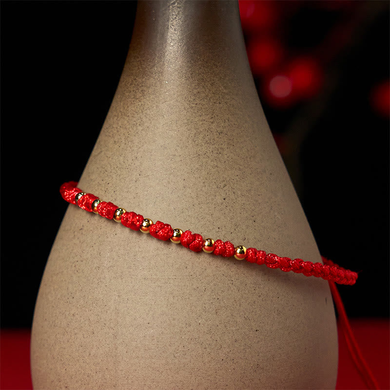 Nimara Ritual 925 Sterling Silver Plated Gold Beads Red String Braided Protection Bracelet