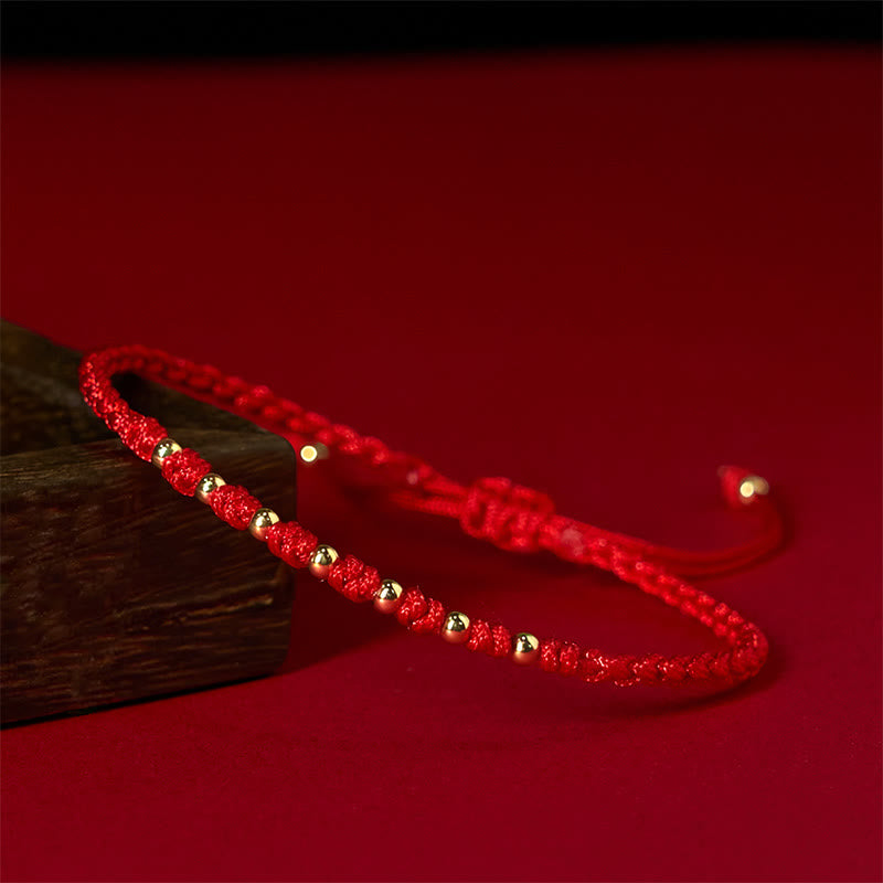 Nimara Ritual 925 Sterling Silver Plated Gold Beads Red String Braided Protection Bracelet