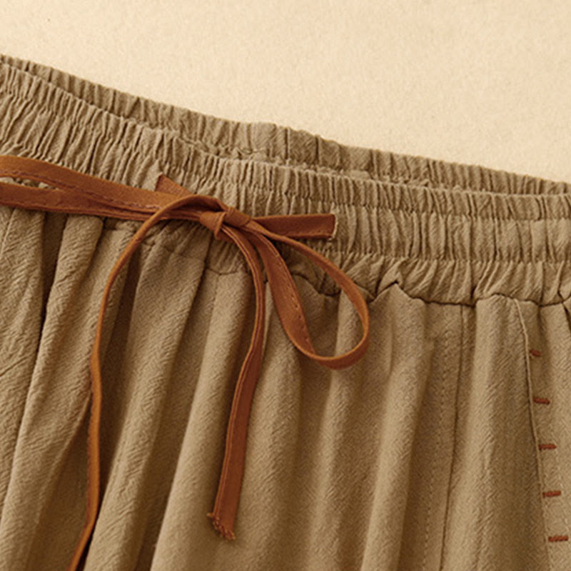 Nimara Ritual Casual Side Slits Design Cotton Women's Wide Leg 7-8 Length Pants With Pockets