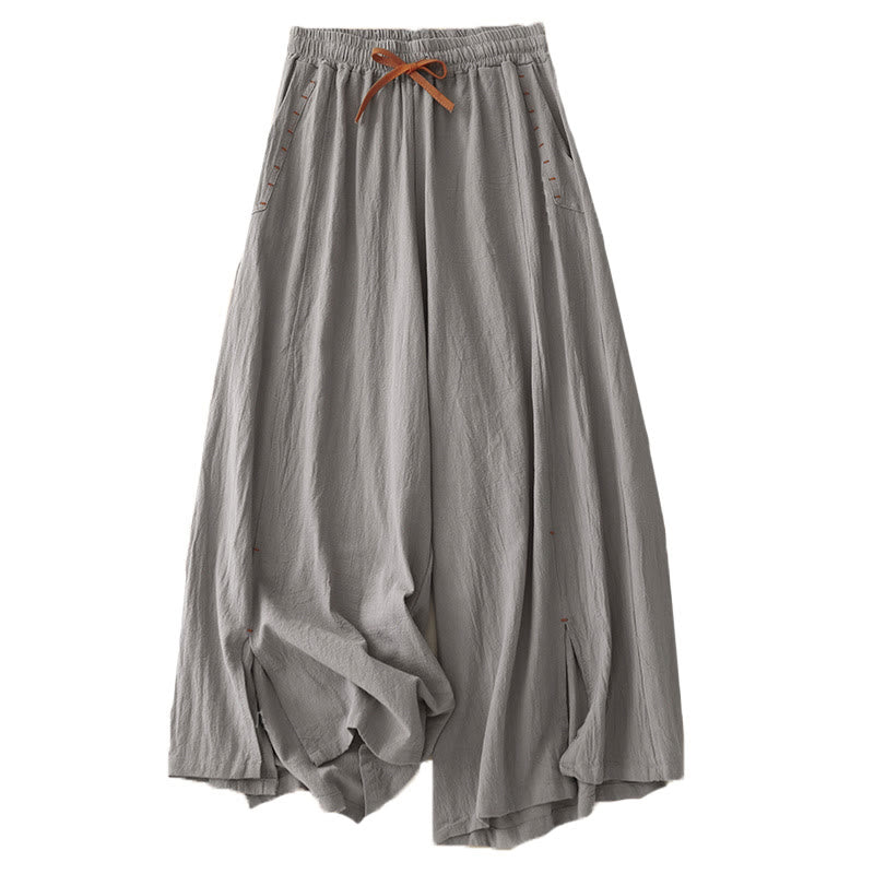 Nimara Ritual Casual Side Slits Design Cotton Women's Wide Leg 7-8 Length Pants With Pockets
