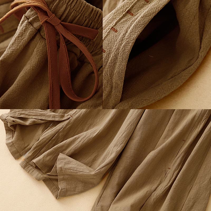 Nimara Ritual Casual Side Slits Design Cotton Women's Wide Leg 7-8 Length Pants With Pockets