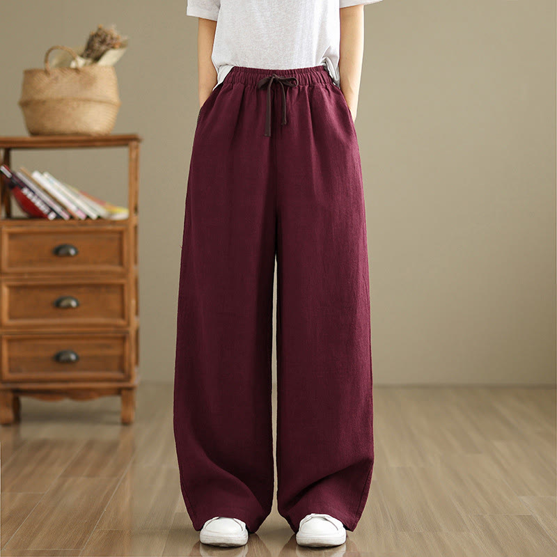Nimara Ritual Commute Retro Solid Color Women's Harem Drawstring Cotton Pants With Pockets