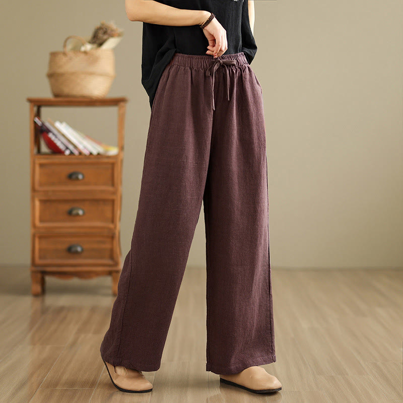 Nimara Ritual Commute Retro Solid Color Women's Harem Drawstring Cotton Pants With Pockets