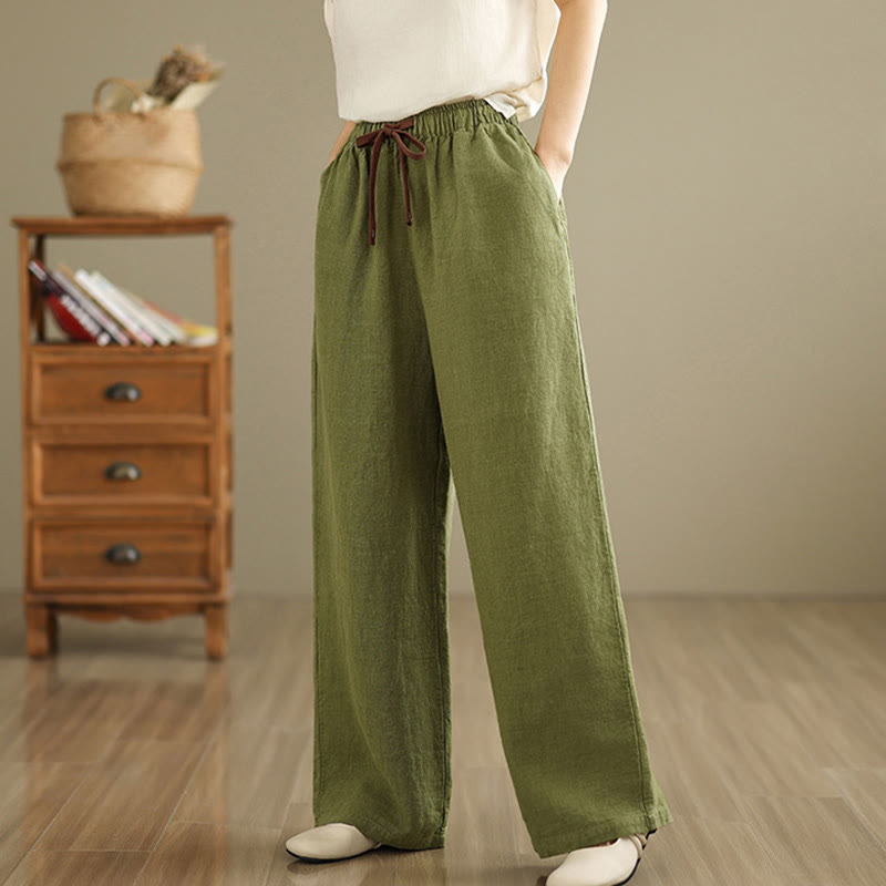 Nimara Ritual Commute Retro Solid Color Women's Harem Drawstring Cotton Pants With Pockets