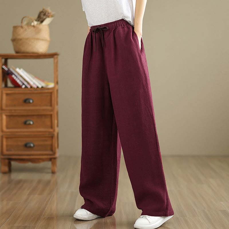 Nimara Ritual Commute Retro Solid Color Women's Harem Drawstring Cotton Pants With Pockets