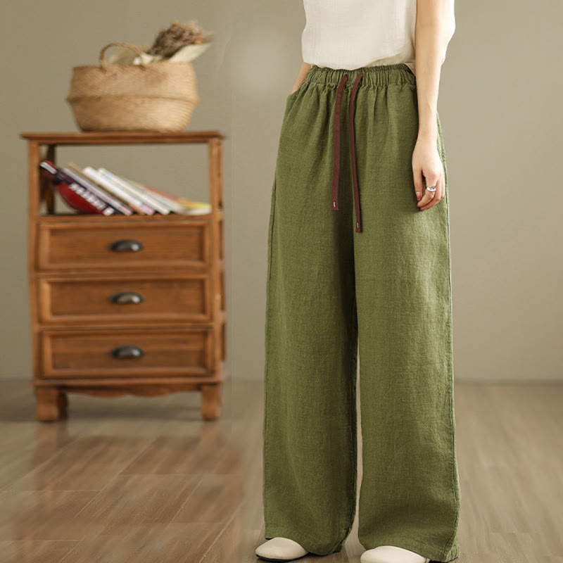 Nimara Ritual Commute Retro Solid Color Women's Harem Drawstring Cotton Pants With Pockets