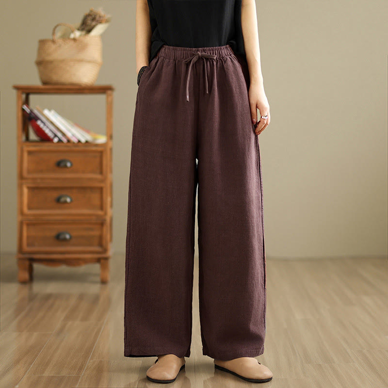 Nimara Ritual Commute Retro Solid Color Women's Harem Drawstring Cotton Pants With Pockets