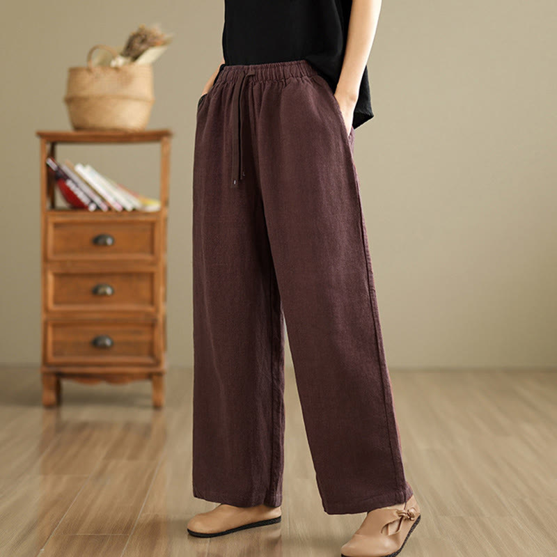 Nimara Ritual Commute Retro Solid Color Women's Harem Drawstring Cotton Pants With Pockets